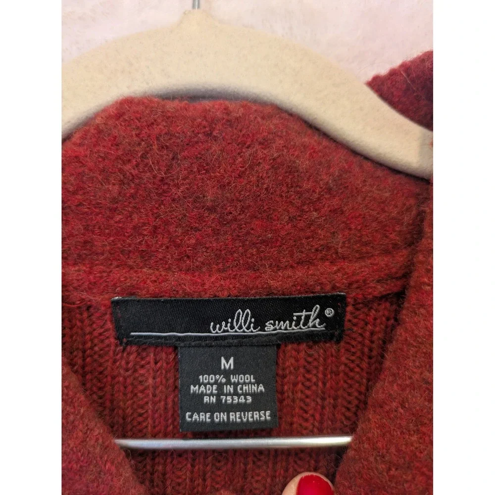 Willi Smith Womens 100% Wool Button Front Cardigan‎ Jacket Burgundy Red Size M